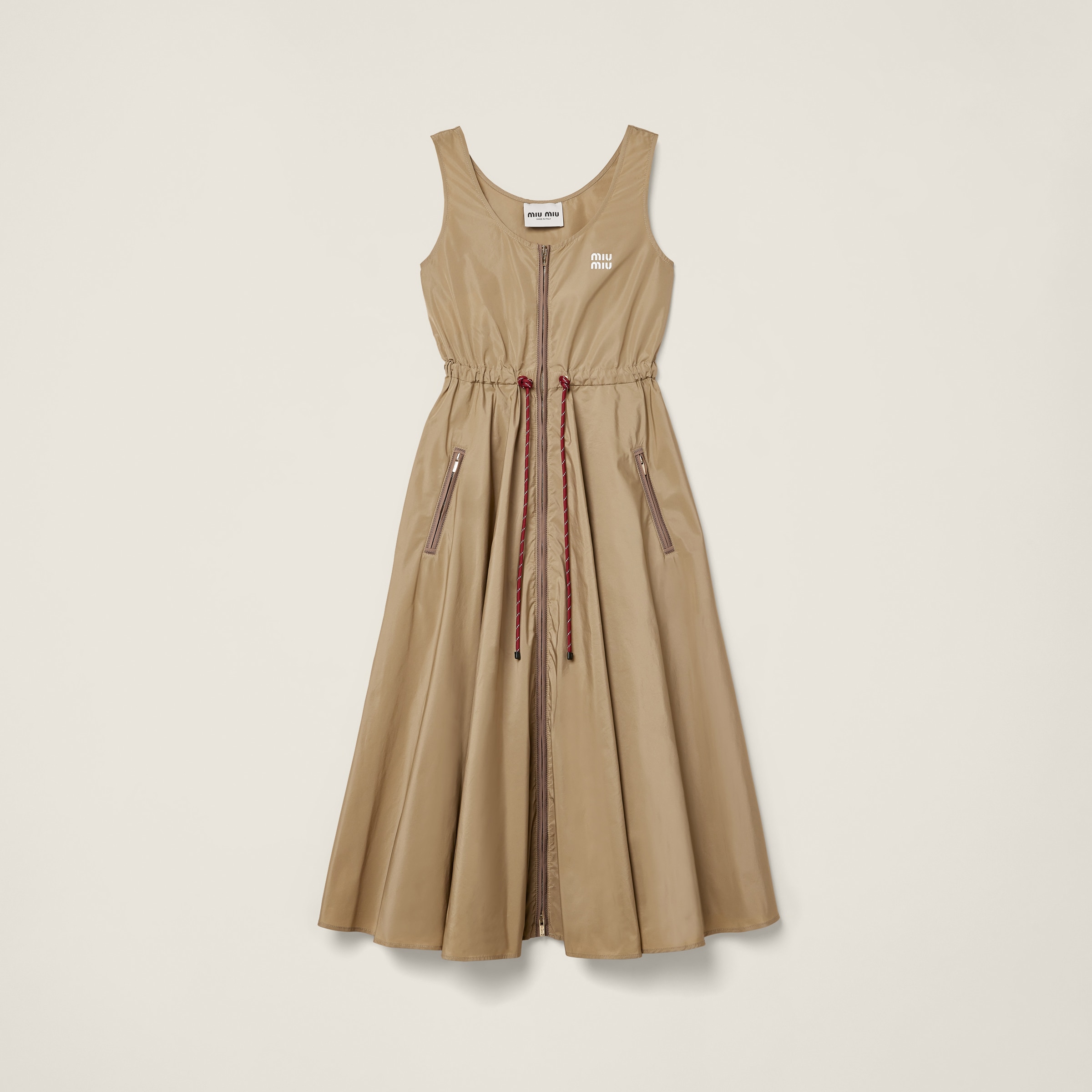 

Макси-платье из технической ткани MIU MIU, глиняно-серый