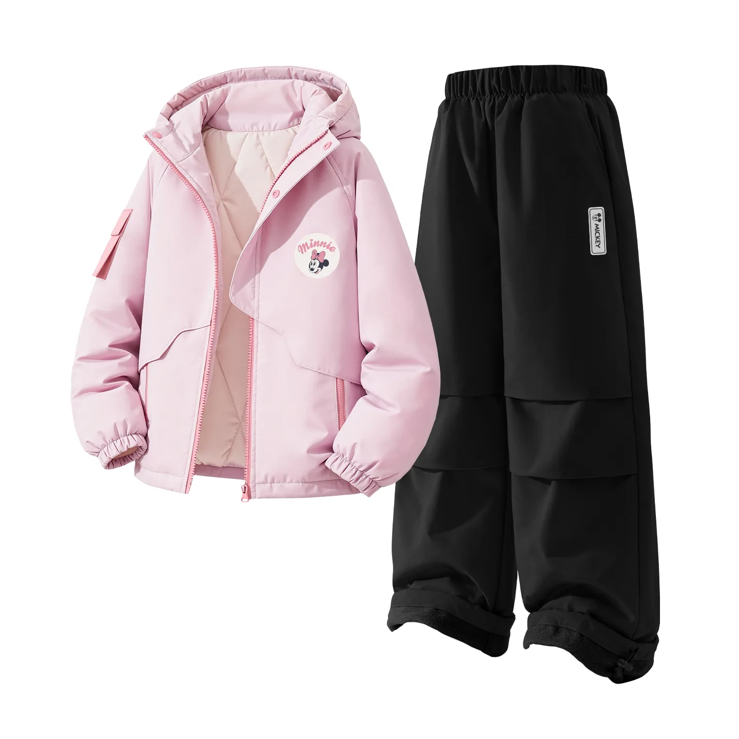 Детская повседневная худи с капюшоном Disney, [Thickened and Fleece-Lined]Dini Round Hook-and-Loop K Rose Pink+DiH Square Hook-and-Loop K Black