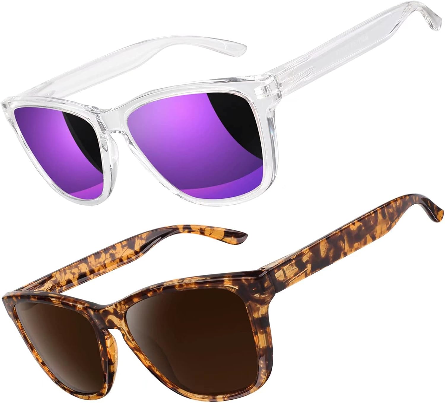 

Поляризованные солнцезащитные очки LINVO для мужчин и женщин, сверхлегкие, из материала TR90, для вождения, рыбалки, гольфа, с защитой от ультрафиолета UV400, B Clear Frame | Purple Mirrored Lens + Leopard Frame | Brown Lens