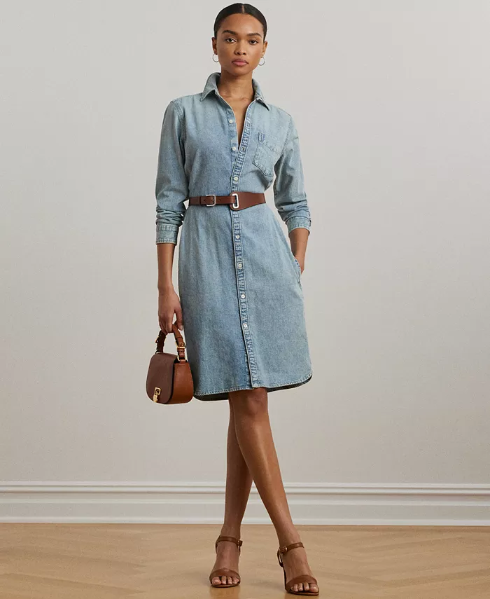 

Женское джинсовое платье-рубашка с поясом Lauren Ralph Lauren, синий