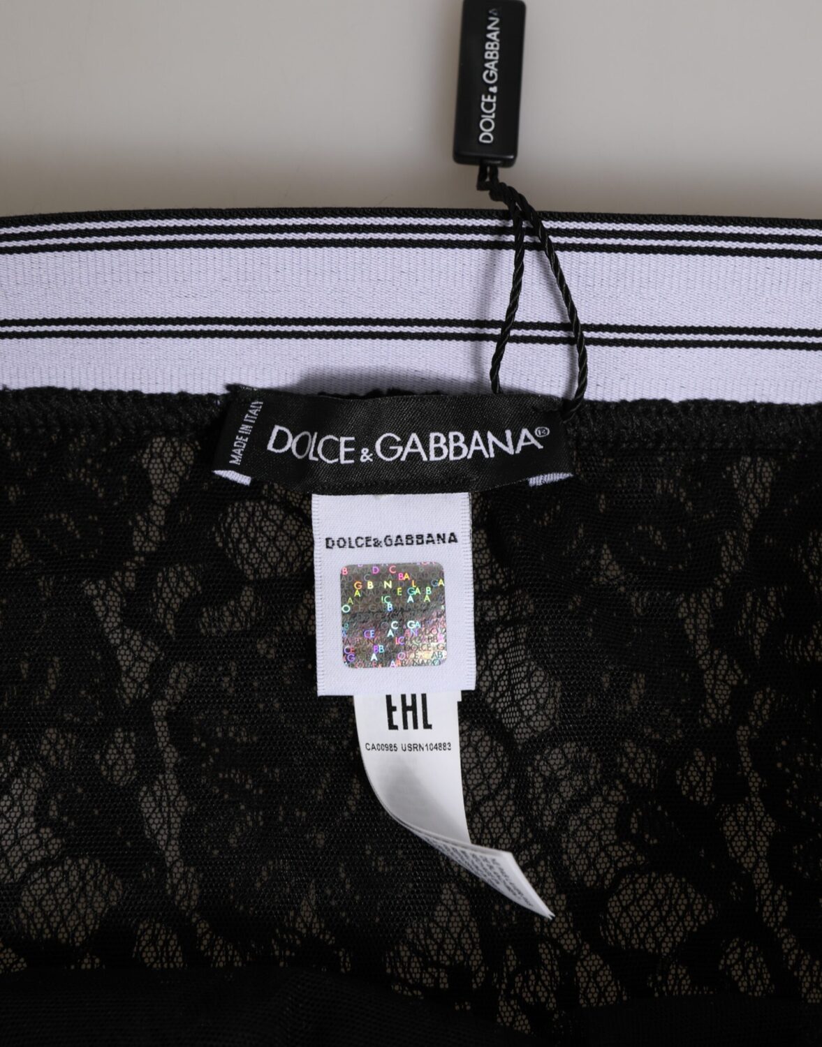 Черные кружевные трусики-слипы с логотипом на поясе Dolce & Gabbana, черный — фото 3