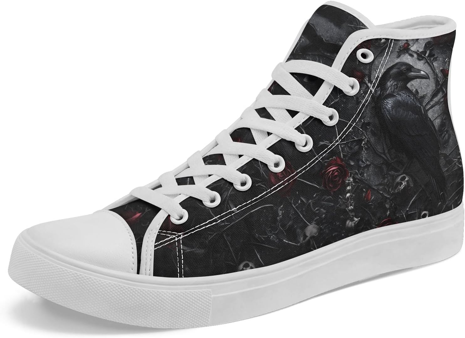 

Мужские высокие кеды AWSOLE из холщовой ткани, стильные готические с черепом, повседневные кроссовки унисекс, дышащие и легкие, белый/черный/красный/серый/угольный