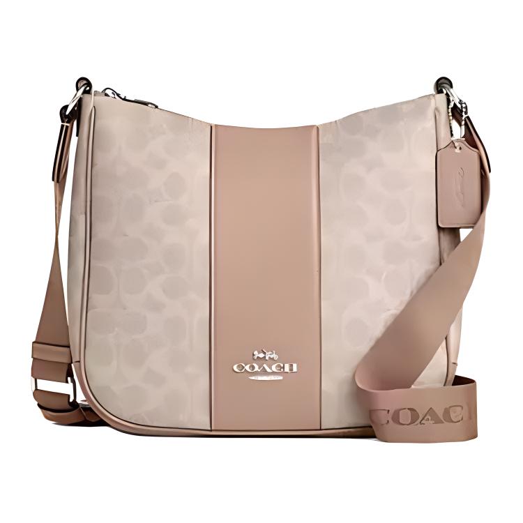 

COACH Элли Текстильная с кожаными вставками сумка через плечо средняя женская телесный розовый