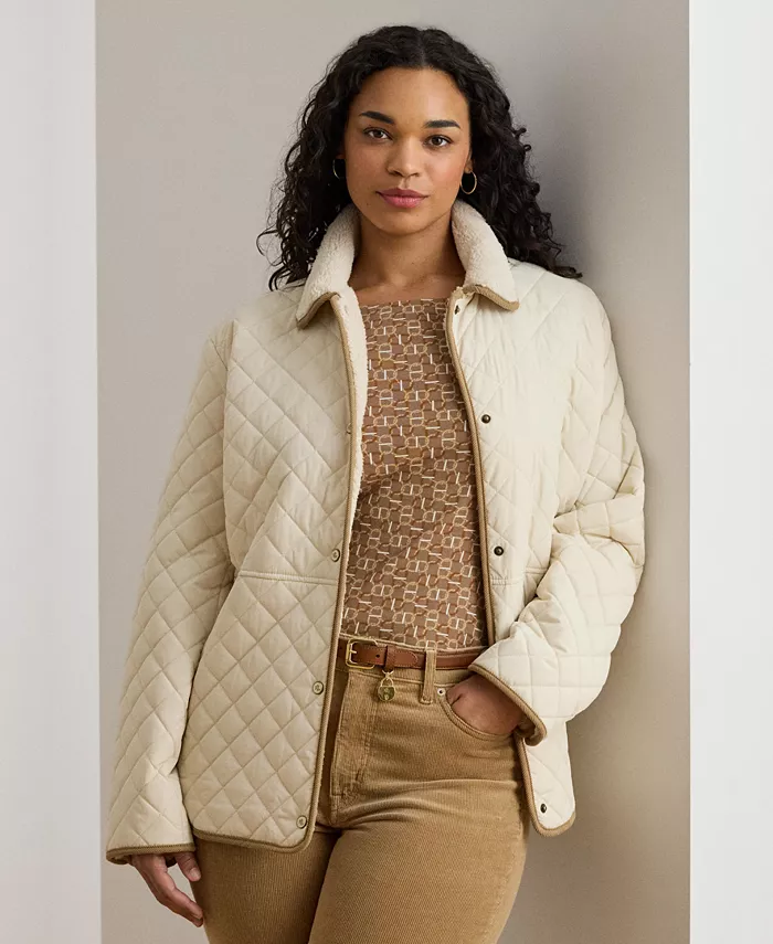 

Стеганое пальто больших размеров с воротником из искусственной шерпы Lauren Ralph Lauren, слоновая кость/кремовый