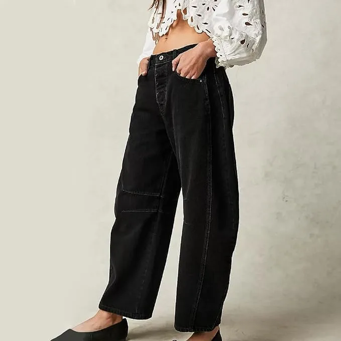 Брюки barrel jeans women black mid rise wide leg — фото 4