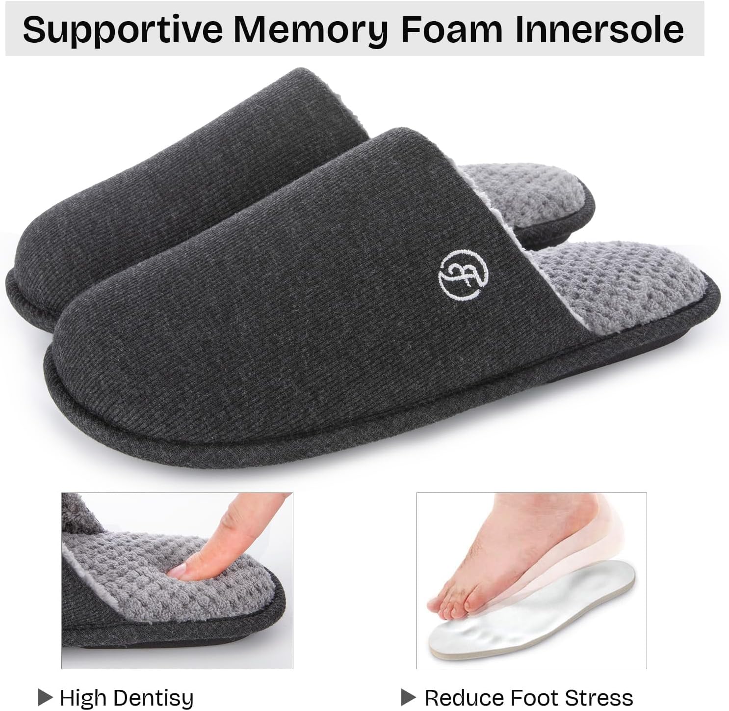 Мужские хлопковые вязаные тапочки EverFoams с легкой подошвой из пены с эффектом памяти для дома с антискользящей подошвой, серый — фото 4