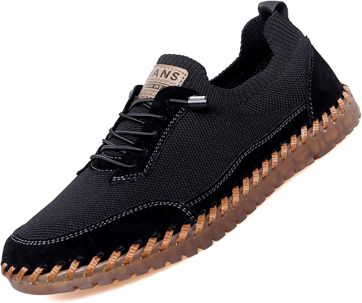 

Мужские легкие кроссовки с сеткой на резинке, ручная работа, дышащие, с мягкой подошвой, для повседневной ходьбы и комфортного вождения Oigunle, черный