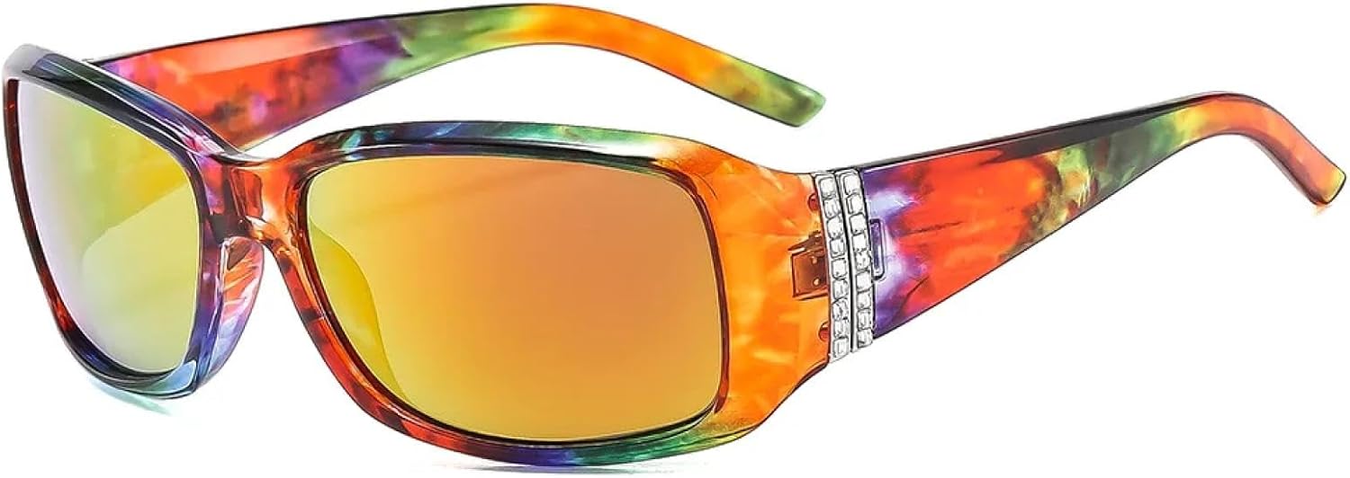 

Солнцезащитные очки в крупной оправе с бриллиантами для женщин и мужчин, роскошные винтажные солнцезащитные очки в стиле панк с защитой от УФ-излучения UV400 TKKTLLT, Colorful Mirror Red