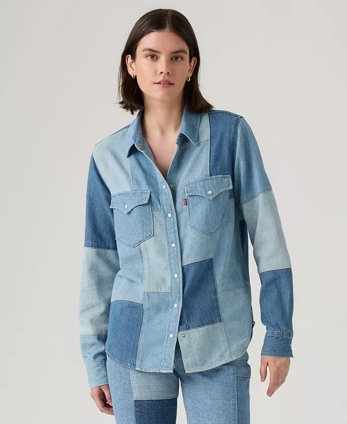 

Премиальная женская рубашка в стиле вестерн с нашивками и пуговицами Levi'S, синий