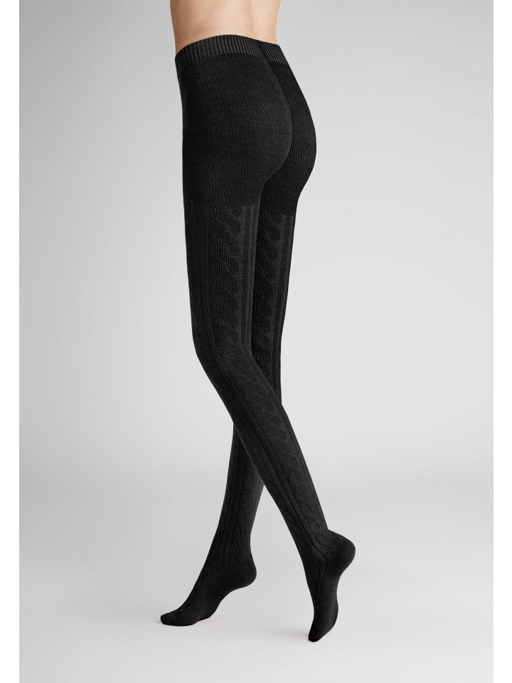 

Hudson Зимние вязаные колготки с косичками, теплые, черного цвета