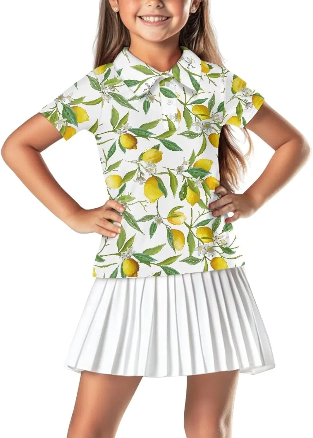 Детская поло с коротким рукавом, Jekioweii, Lemon Print, размеры 5-16