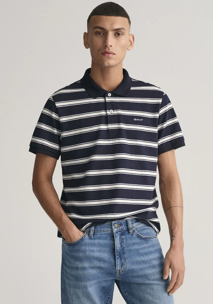 

Рубашка-поло Gant "STRIPE SS POLO" с вышитым логотипом на груди, синий