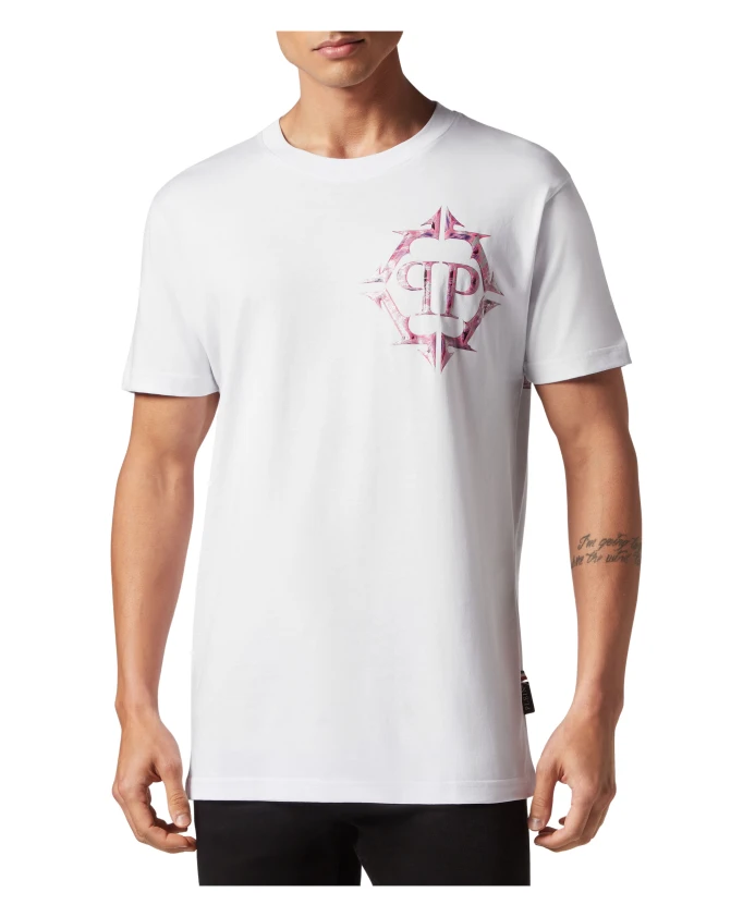 

Футболка с круглым вырезом, хромированная сталь. Philipp Plein, белый