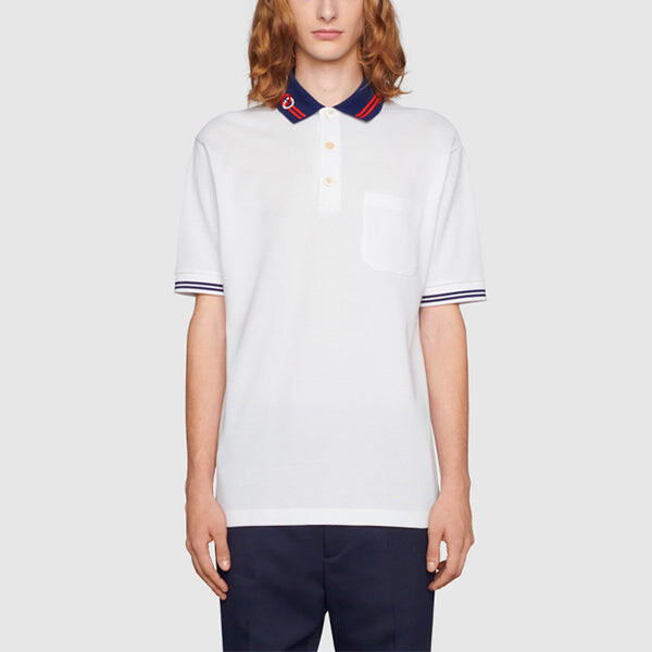 Рубашка поло Gucci Cotton Piquet Polo With Interlocking G, белый синий — фото 3