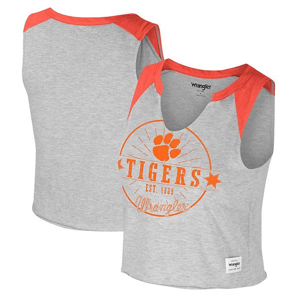 

Женская футболка Wrangler Heather Gray Clemson Tigers Vintage Muscle Cropped Colosseum