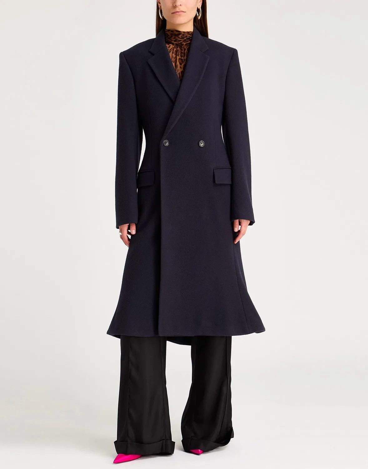 Пальто двубортное шерстяное GARDE-ROBE Balenciaga синее — фото 2