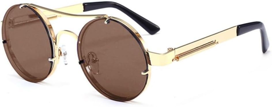 

Винтажные круглые солнцезащитные очки в стиле стимпанк для мужчин и женщин, ретро-металлические с двойными линзами, модные солнцезащитные очки с защитой от УФ-излучения UV400 TYUVIVO, Gold Clear