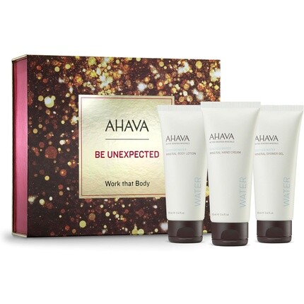 

Ahava Праздничные наборы Work That Body Skincare Set с минеральным кремом для тела, минеральным кремом для рук и минеральным гелем для душа по 100 мл каждый