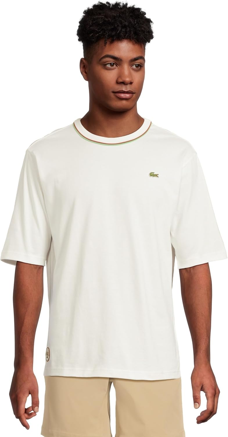 

Мужская хлопковая футболка Lacoste с принтом «Ролан Гаррос», White