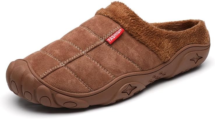 

Мужские зимние теплые тапочки с пушистой подкладкой, удобные для дома и улицы, с противоскользящей резиновой подошвой Soft Time Toy, коричневый