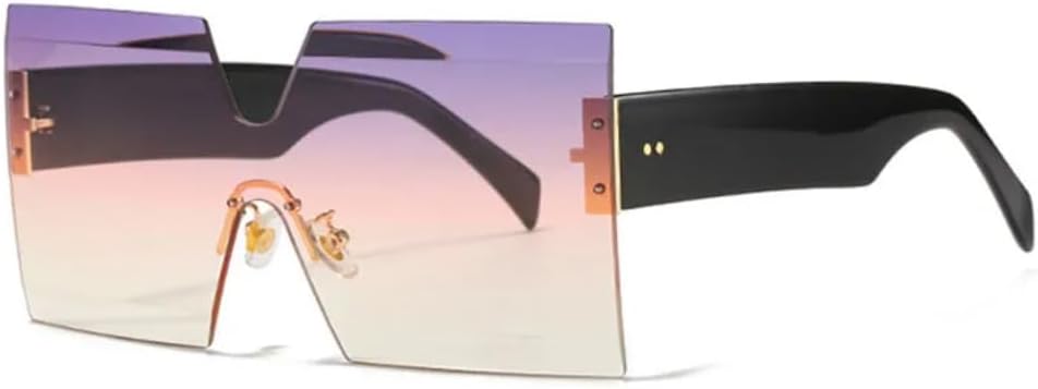 

Цельные безободковые солнцезащитные очки большого размера для женщин и мужчин, роскошные, винтажные, популярные, с заклепками, защита от УФ-излучения UV400 HHZZYVY, Purple Pink