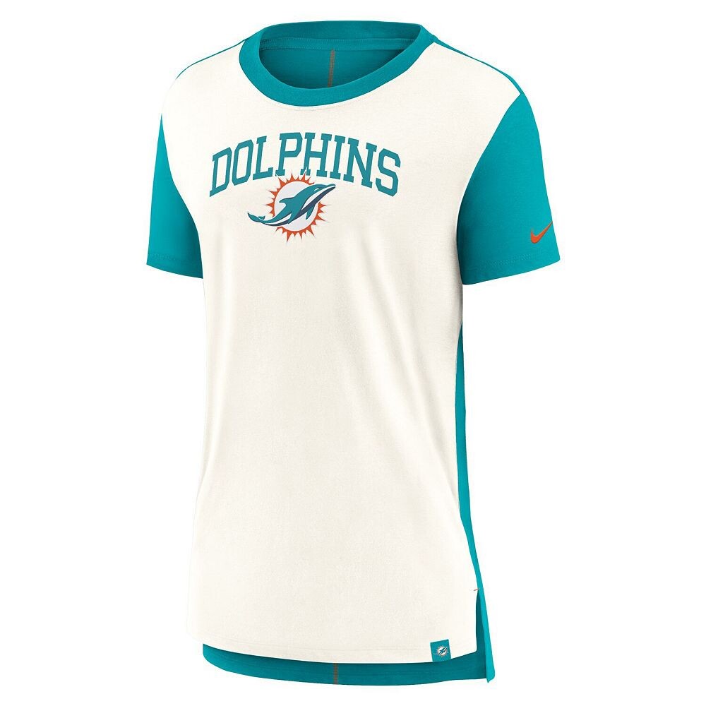 Женская футболка Nike кремового/голубого цвета Miami Dolphins Wordmark Tri-Blend, цвет Dol Beige — фото 3