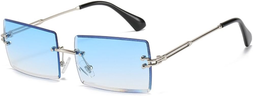 

Винтажные модные новые женские солнцезащитные очки без оправы, прямоугольные, с градиентным покрытием, защита от УФ-излучения UV400, летние и дорожные мужские солнцезащитные очки TYUVIVO, Silver Blue