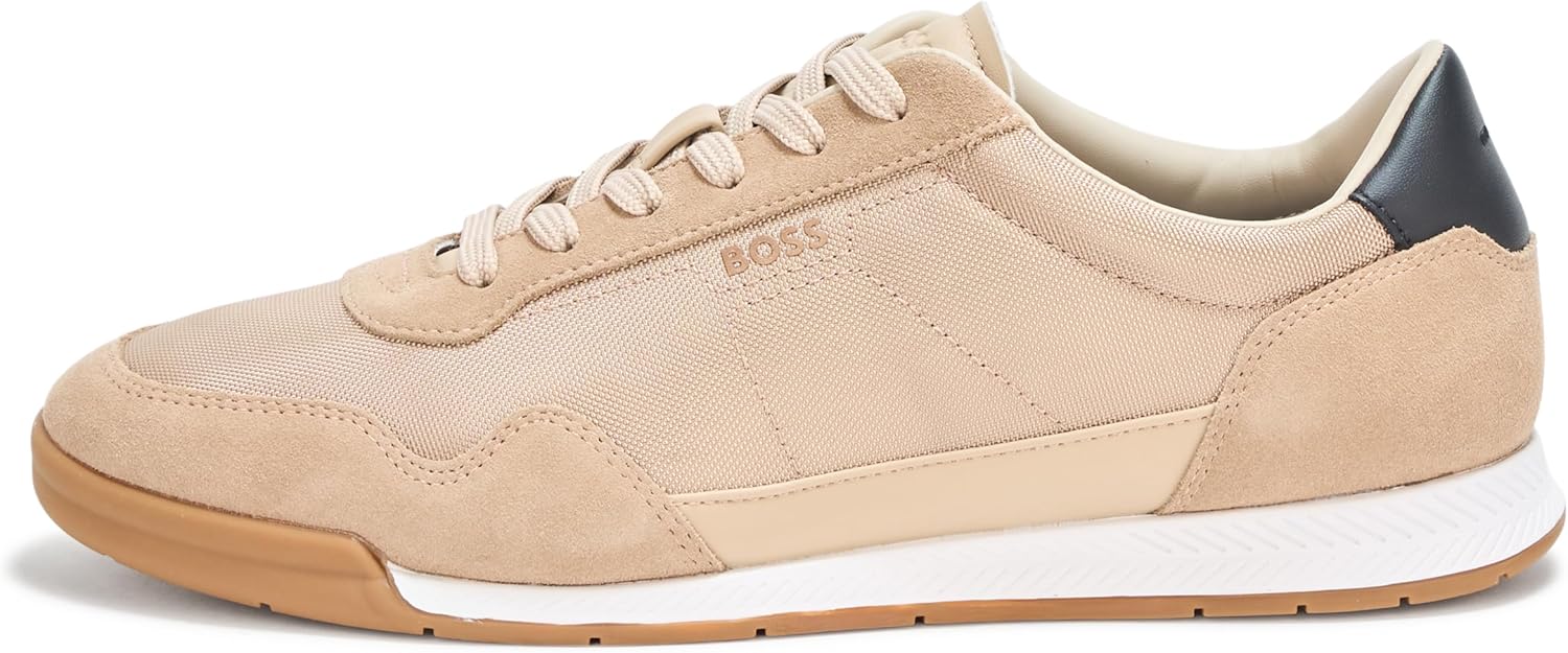 BOSS Мужские титановые низкопрофильные кожаные кроссовки, Sand Beige — фото 2