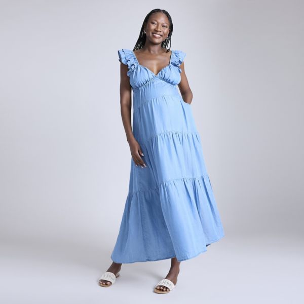 

Платье макси бэбидолл с оборками для беременных Motherhood, цвет chambray