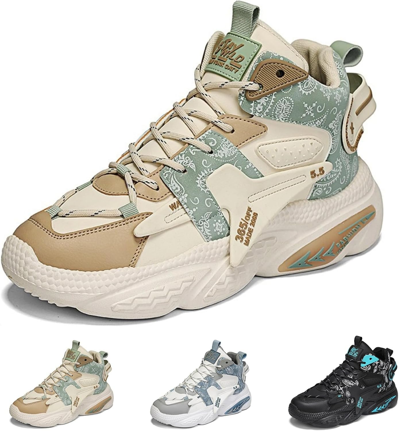 

Кроссовки MACEFIL для мужчин с массивной подошвой, легкие, дышащие, средней высоты, модные, повседневные, спортивные, для баскетбола и бега, зеленый/бежевый