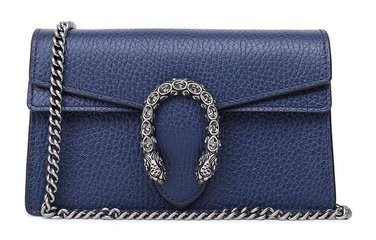 

GUCCI Кожаная сумка Дионис через плечо кроссбоди ультра мини женская тёмно-синяя