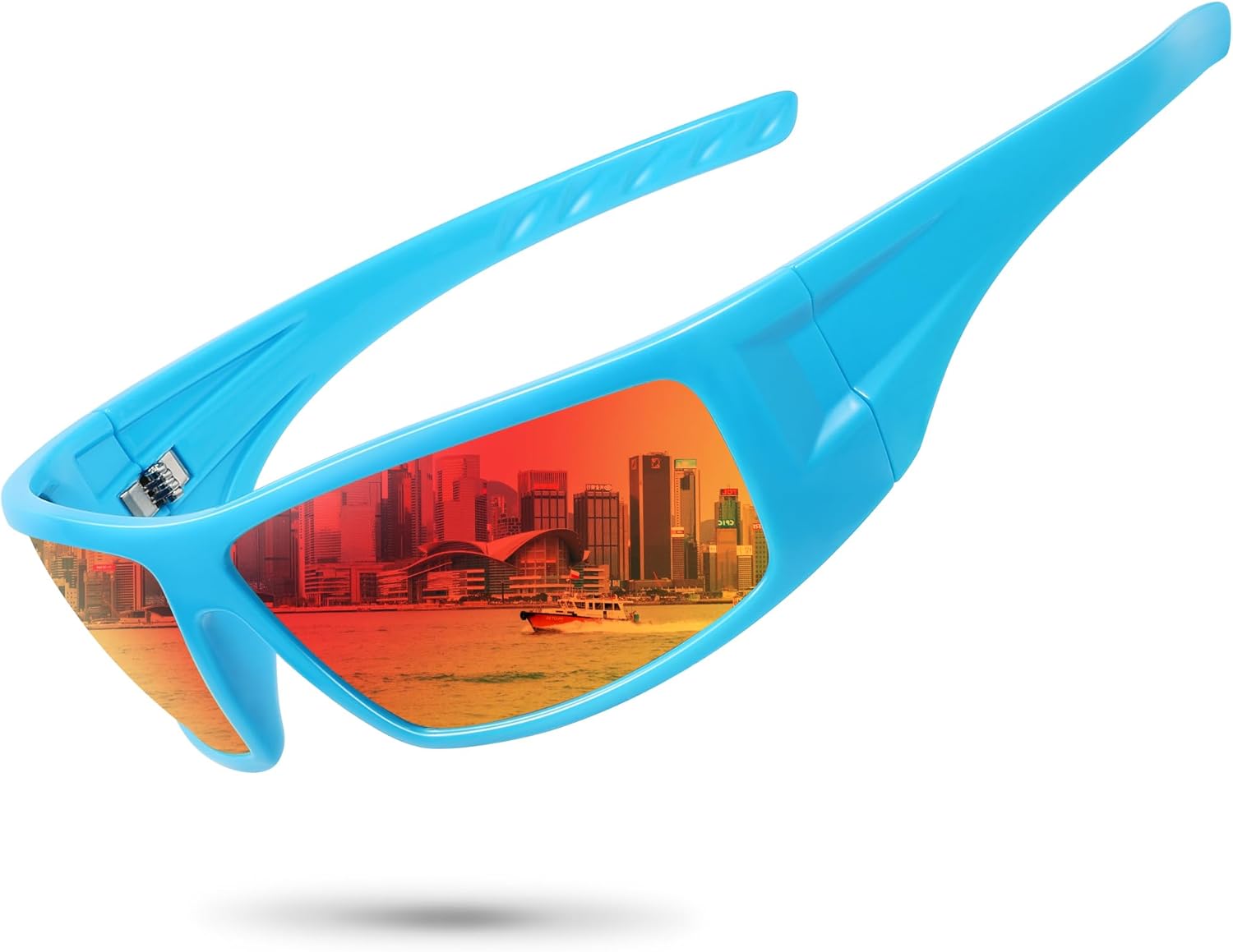 

Поляризованные спортивные солнцезащитные очки для мужчин и женщин, небьющаяся оправа, для велоспорта, рыбалки, обтекаемая форма, защита от УФ-излучения UV400 Ofwin, 1-blue/Red Mirror Lens