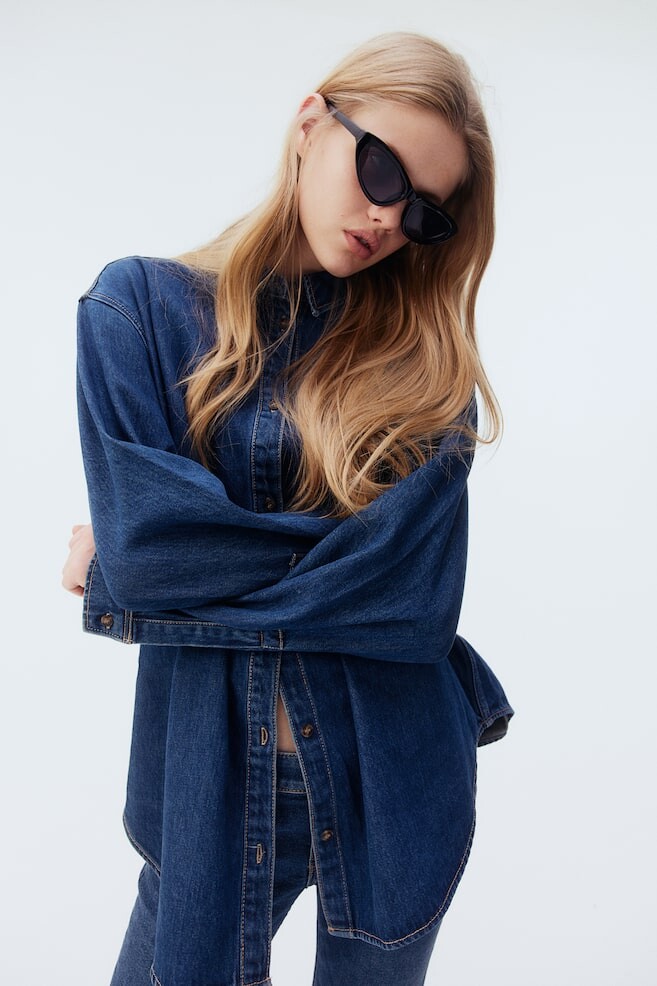 

Блузка из денима большого размера H&M, синий