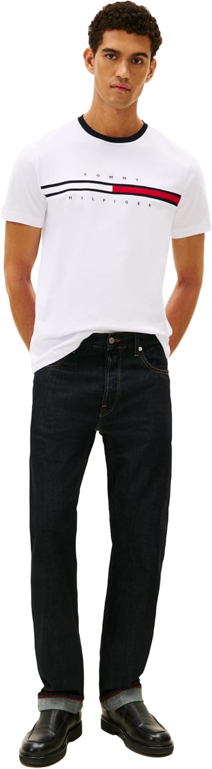 Мужская футболка с коротким рукавом и фирменными полосками Tommy Hilfiger, Bright White — фото 3