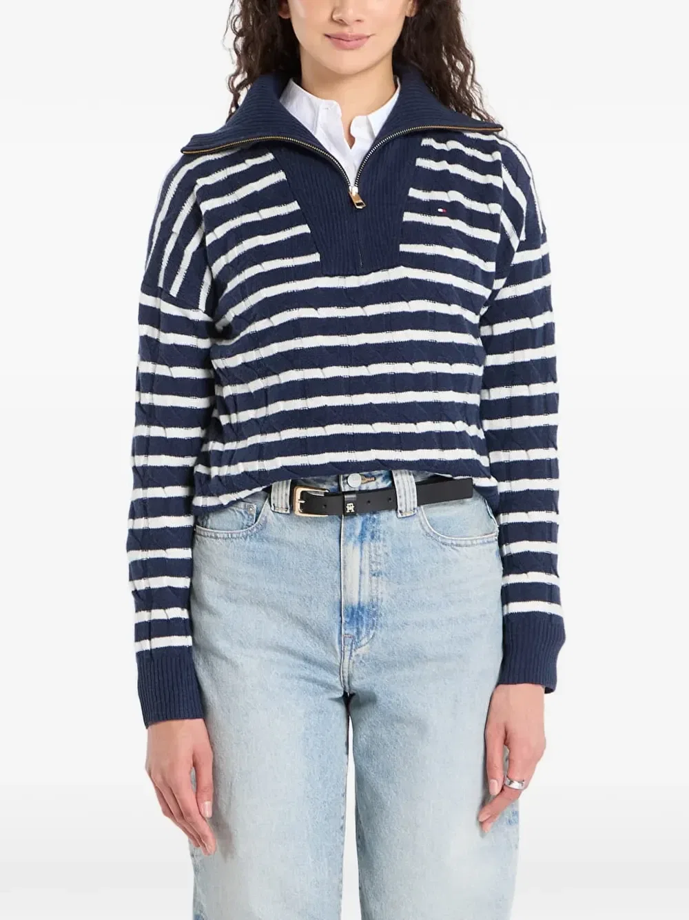 Полосатый свитер на молнии Tommy Hilfiger, синий