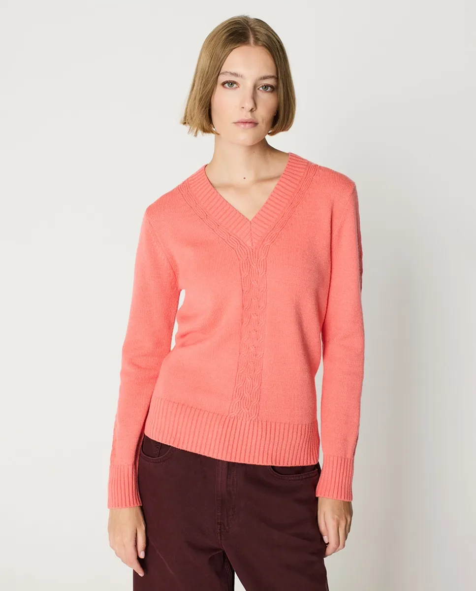 

Женский свитер с косами и V-образным вырезом Escorpion, оранжевый