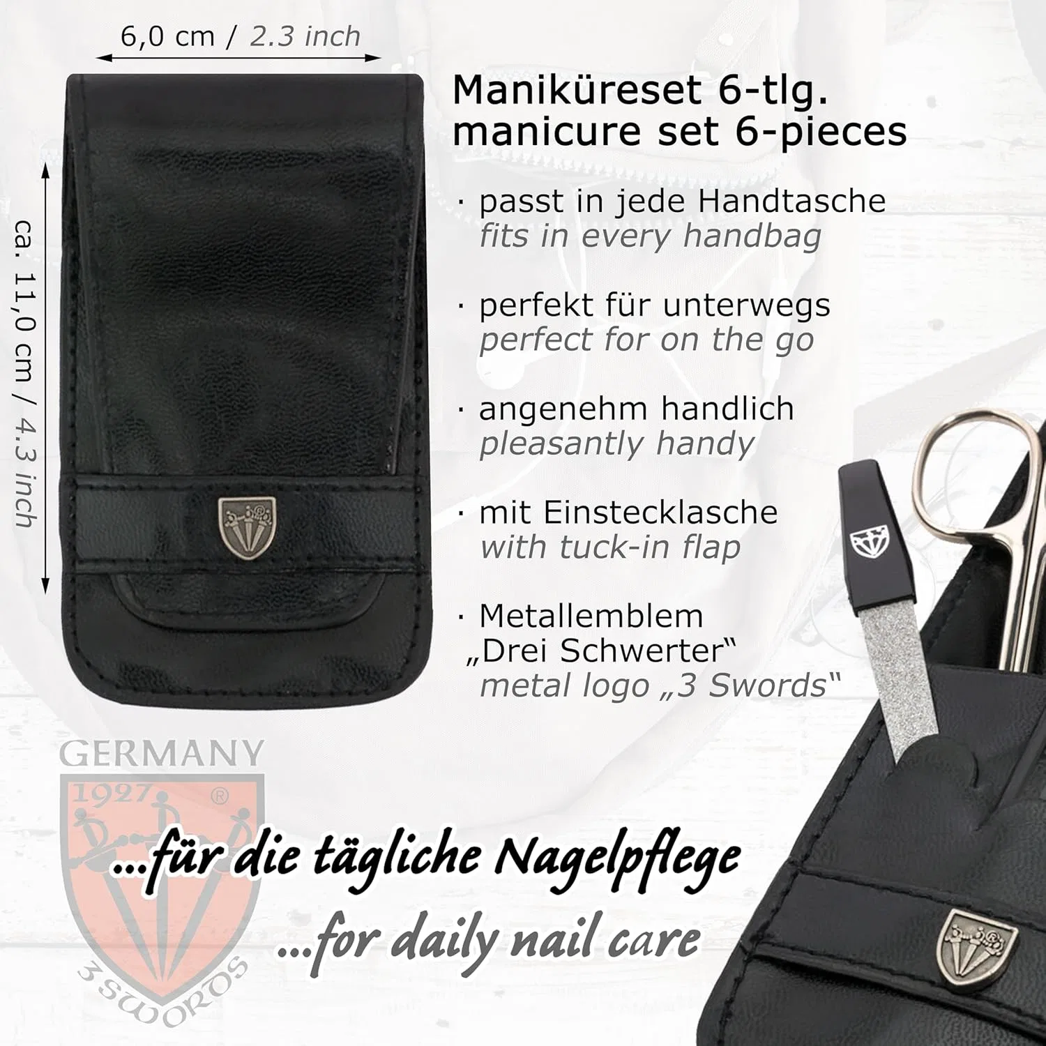 Маникюрный набор «Massa» из 6 предметов от DREI SCHWERTER ‎Drei Schwerter, Black - Faux Leather — фото 4