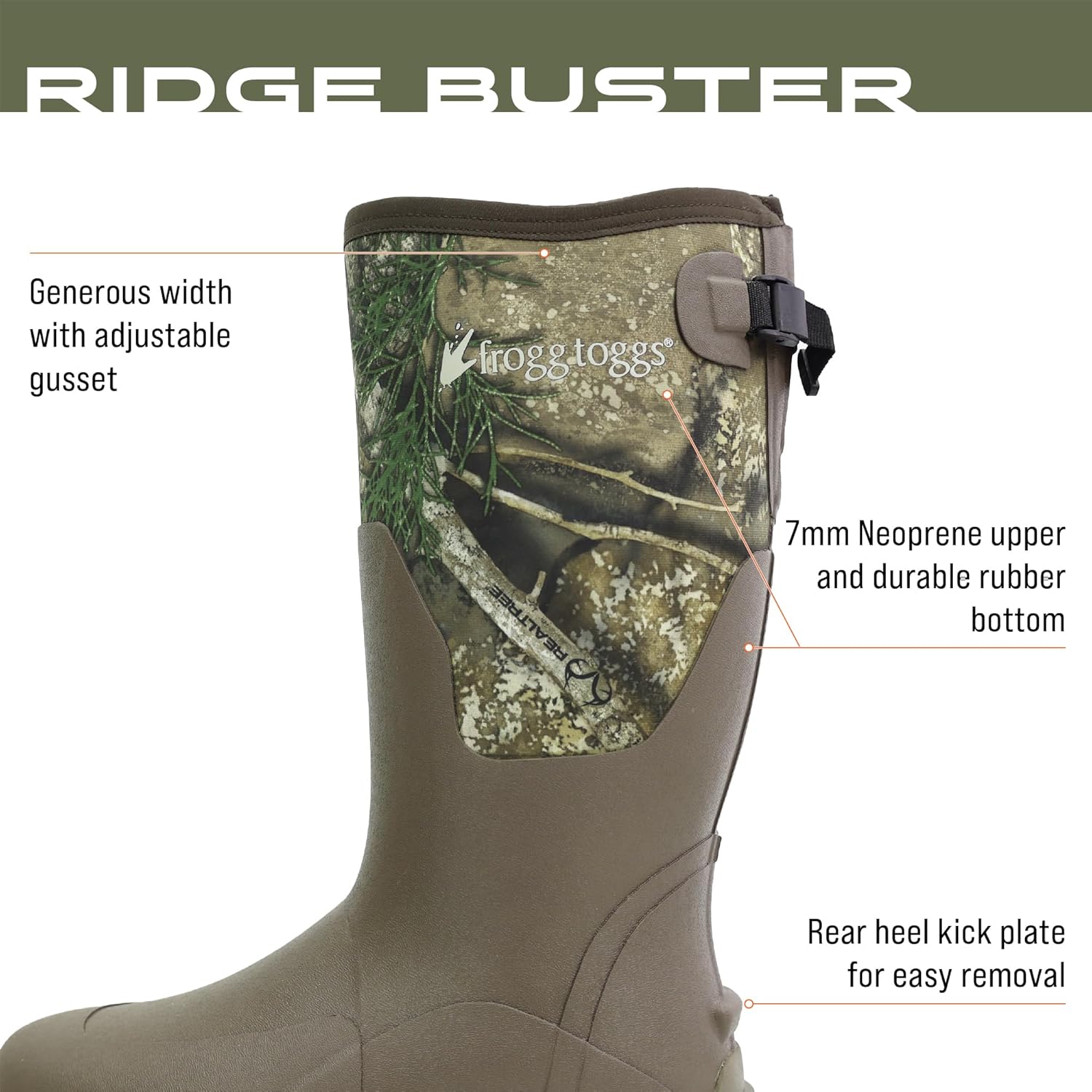 Водонепроницаемые охотничьи ботинки FROGG TOGGS Men's Ridge Buster, неопрен 7 мм, коричневый — фото 3