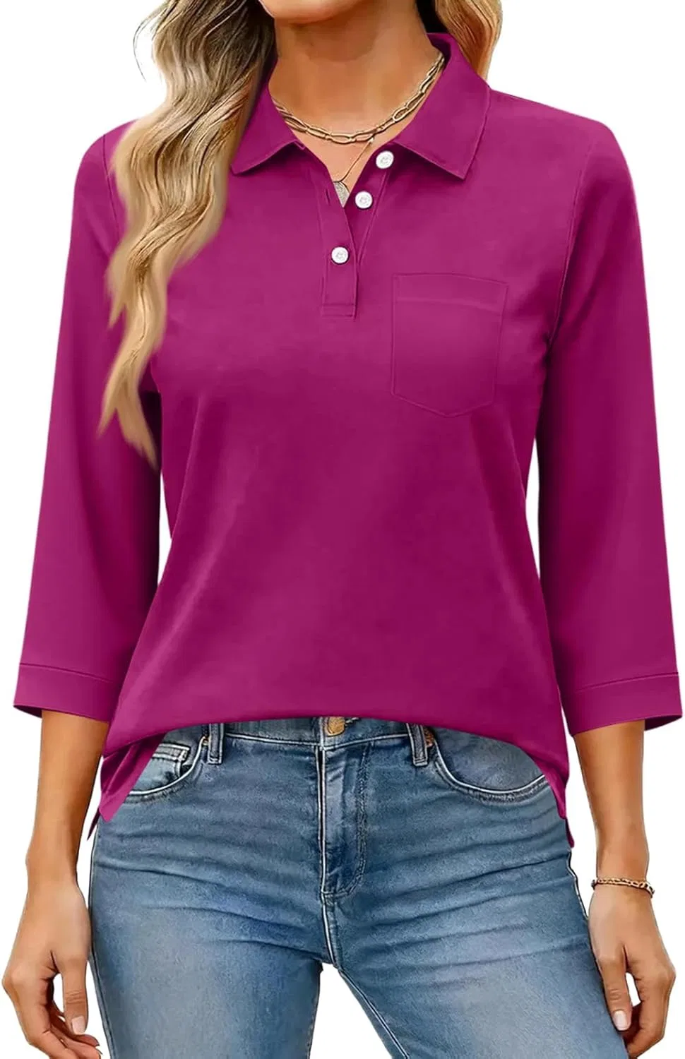 Женский поло с 3/4 рукавом, Generic, B09 Purple