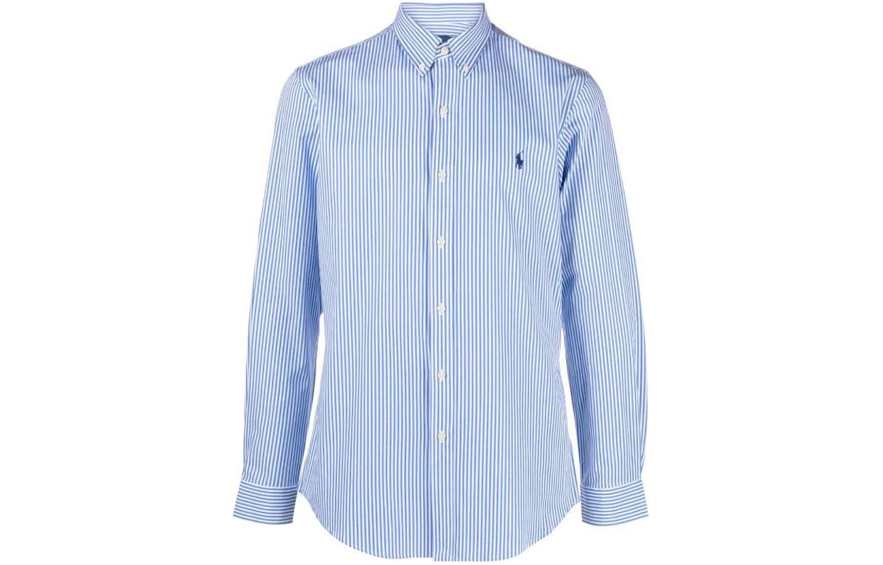 Поло Ralph Lauren, Светло-голубая полосатая эластичная поплиновая рубашка All Fit — фото 2