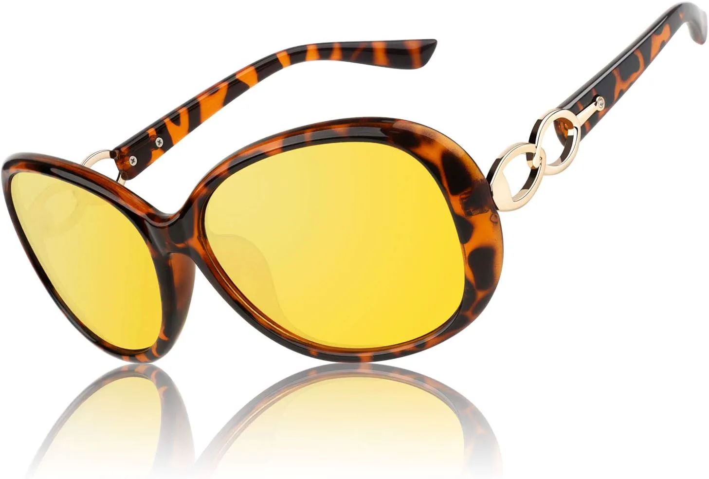 

Женские очки для вождения в ночное время CGID, поляризованные, с антибликовым покрытием, желтого цвета, модные увеличенные линзы UV400, черепаховая оправа, Tortoise