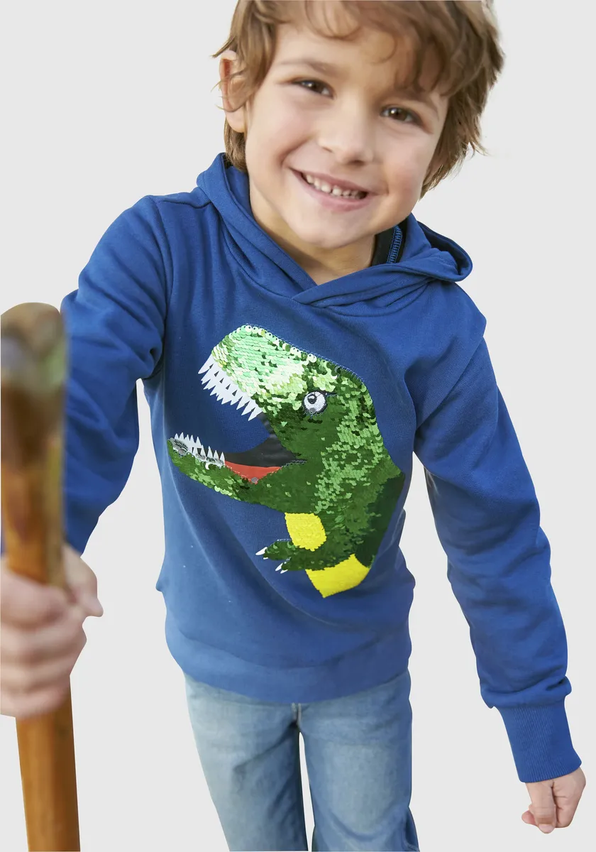

KIDSWORLD толстовка с капюшоном "с большим динозавром из двусторонних пайеток", синий