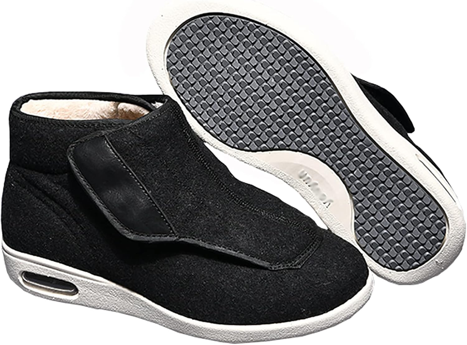 

Дышащие слипоны, зимние теплые плюшевые обувь для артрита, отечные ноги, обувь с мемори-пеной, с регулируемыми застежками, с закрытым носком, противоскользящие ботинки для улицы, мужской размер 7/женский размер 8 Dhijupng, черный