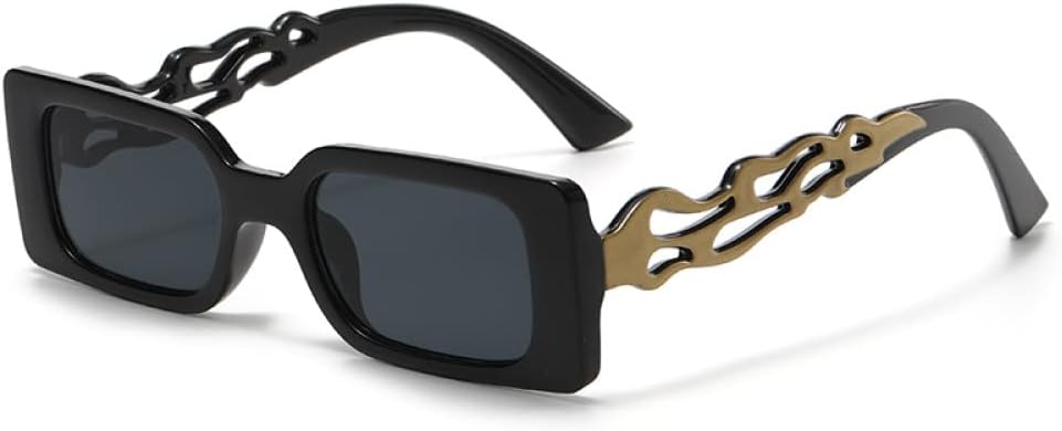 

Винтажные солнцезащитные очки в тонкой прямоугольной оправе для женщин/мужчин в стиле панк с полыми огненными дужками, ретро-очки с защитой от УФ-излучения UV400, стильные очки LANGSER, Gold Black