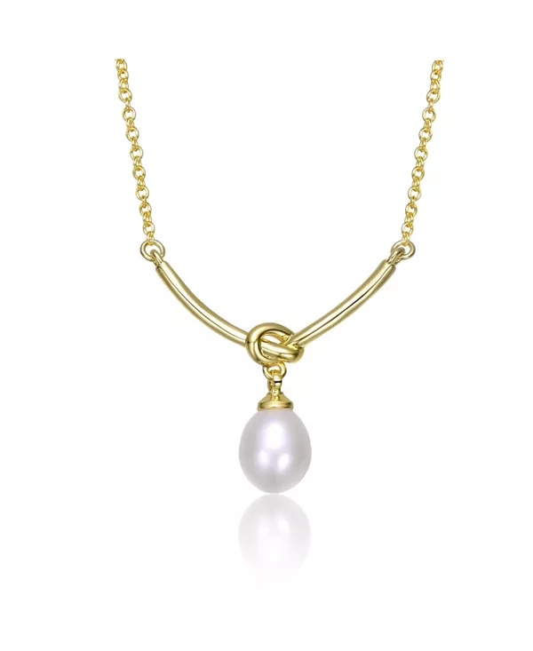 

Ожерелье из стерлингового серебра 14 карат с позолотой и белым пресноводным жемчугом в форме яйца в форме буквы Y Genevive, gold