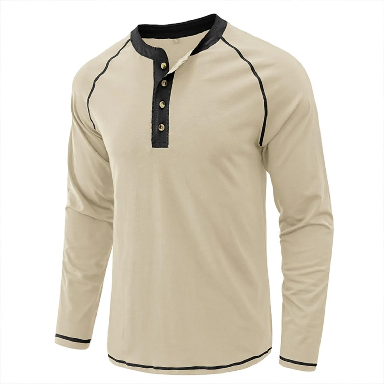Мужская классическая блуза Casual Button Down Long Sleeve Henley Shirts Round Neck Solid Color — фото 2
