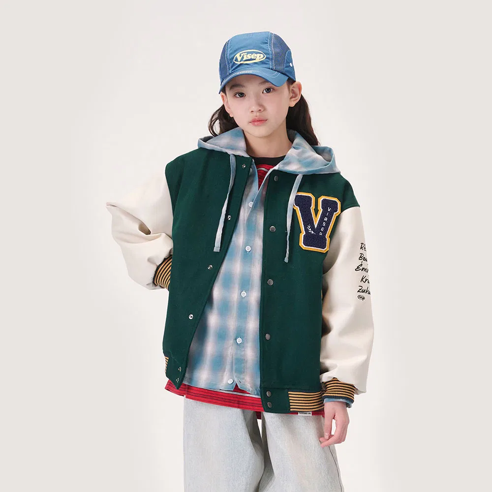 Детский бомбер Frankie Varsity, зелёный, от Viaseptember