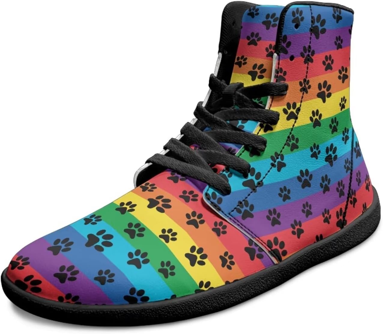 

Мужские широкие высокие кеды «босоного» типа, минималистичная подошва с нулевым перепадом, прогулочные кроссовки, повседневная обувь, кожаные мужские туфли из ПУ Chririnla, Rainbow Stripes Dog Paw