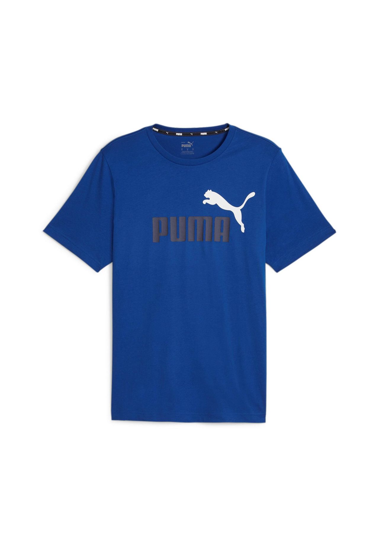 

Мужская футболка — ESS+ Essentials 2 Col Logo Tee, круглый вырез, короткий рукав, однотонная PUMA, цвет Blau Cobalt Glaze