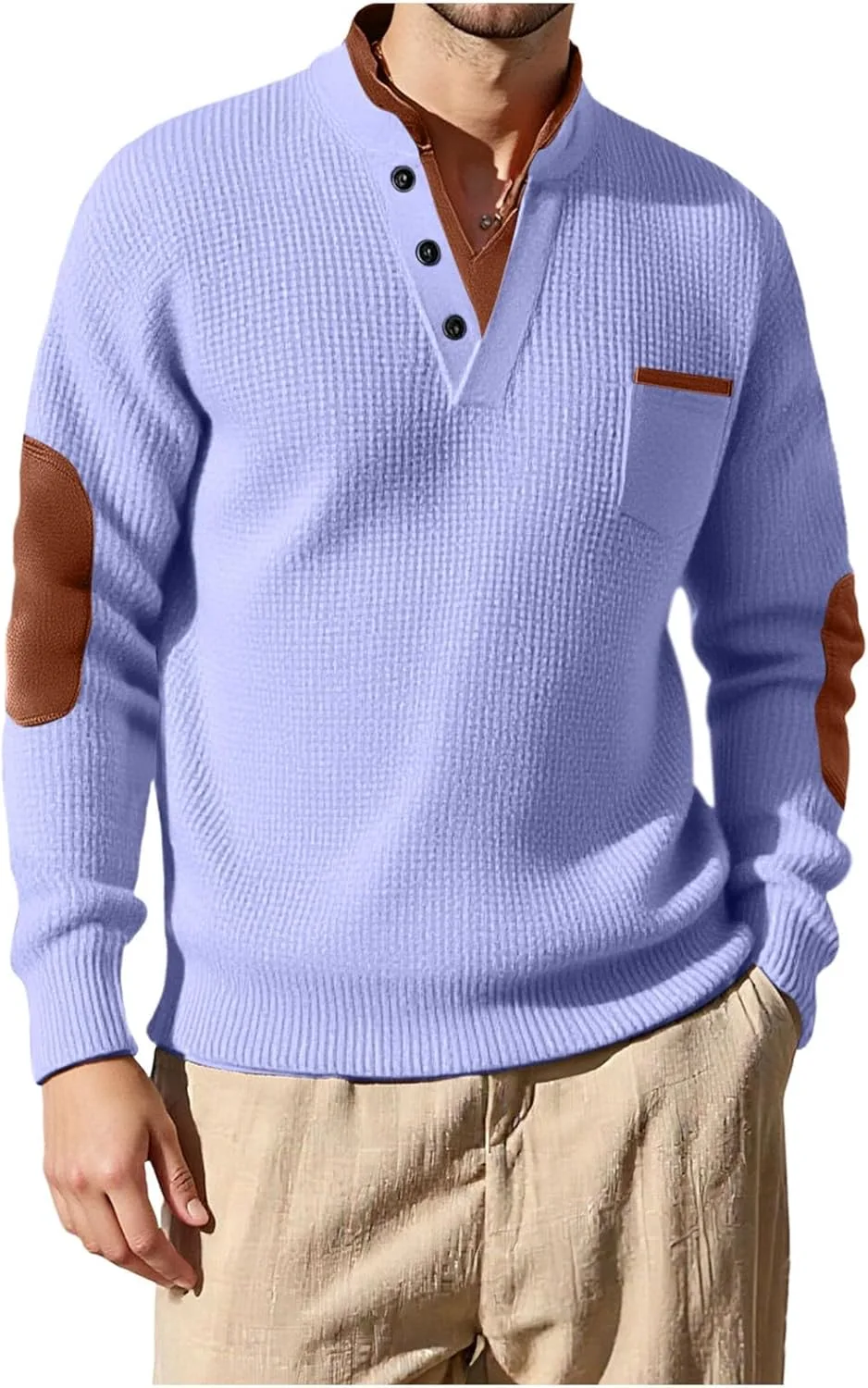 

Мужской свитер хенли с длинным рукавом и V-образным вырезом